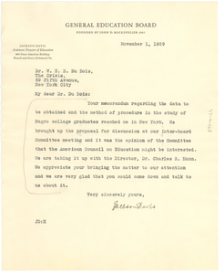 Letter from The General Education Board to W. E. B. Du Bois