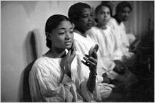 Women back stage, preparing for the morality play "Heaven Bound," staged by the Big Bethel African Methodist Choir, at the Atlanta Theatre (23 Exchange Place), Atlanta, Georgia, August 1937