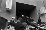 Sheriff Jim Clark talking to C. T. Vivian on the steps of the Dallas County courthouse during a voting rights demonstration in Selma, Alabama.