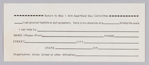 Donation slip of the Anti- Apartheid Day Committee