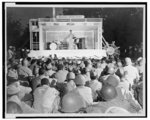 New York Port of embarkation during World War II. Special Services has a showboat on wheels to bring entertainers to alerted men ...