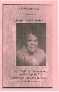 Program for a 90th birthday celebration for Juanita Smith Booker