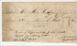 Receipt for payment from Mary C. Cocke to Andrew Johnson, April 27, 1850