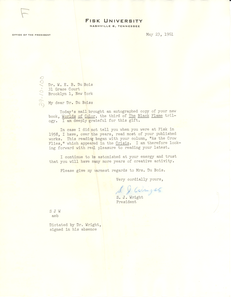 Letter from Fisk University to W. E. B. Du Bois