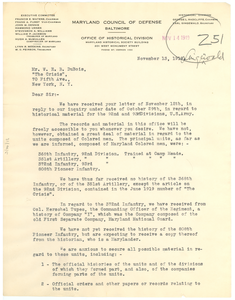 Letter from Maryland Council of Defense to W. E. B. Du Bois