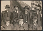 [Unidentified Civil War veterans of Grand Army of the Republic Post #345, Waynetown, Indiana, with post flag and American flag]