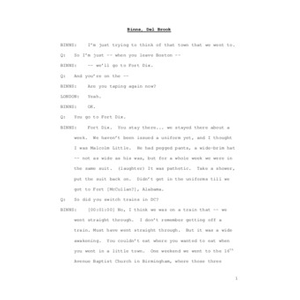 Transcript of interview with Del Brook Binns, April 3, 2009