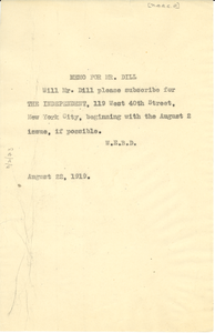 Memorandum from W. E. B. Du Bois to Augustus Granville Dill