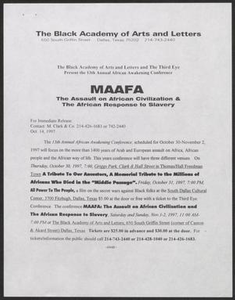 Press release: MAAFA: The Assault on African Civilization & The African Response to Slavery