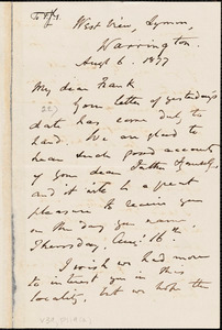 Letter from William Robson, Bristol, [England], to Francis Jackson Garrison, Aug[us]t 6, 1877