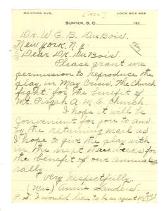 Letter from Annie Sanders to W. E. B. Du Bois