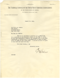 Letter from National Council of the Young Men's Christian Associations of the United States of America to W. E. B. Du Bois