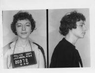 Mississippi State Sovereignty Commission photograph of Helene Dorothy Wilson following her arrest for her participation in the Freedom Rides, Jackson, Mississippi, 1961 June 8