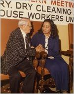 Coretta Scott King speaking with E. L. Abercrombie at a Laundry Workers Union Local 218 event, Atlanta, Georgia, early 1970s.