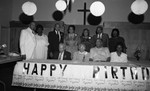 Anderson-Tuckmen birthday party attendees posing together, Los Angeles