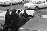 Hosea Williams, Richard Boone, Martin Luther King, Jr., and other men, in the parking lot outside Tabernacle Baptist Church in Selma, Alabama.