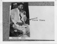 Thumbnail for Mississippi State Sovereignty Commission photograph of Bill Bailey pinned to a piece of paper that reads "[reporter] State Times", Jackson, Mississippi, 1950s