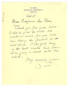 Letter from Paul Nettl to W. E. B. Du Bois