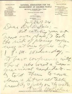 Letter from William Pickens to W. E. B. Du Bois