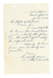 Letter from Bertha L. Smalls to Editor of the Crisis