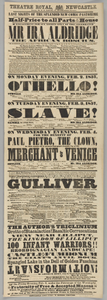 Playbill for Ira Aldridge in Othello and The Slave at the Theatre Royal