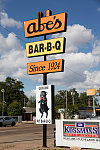 Signs at Abe's Bar B-Q restaurant in Clarksdale, a prominent home to old-time blues music in the Mississippi (River) Delta region in Northwest Mississippi