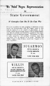 Campaign Brochure: We Need Negro Representation in State Government, Sugarmon and A.W. Willis