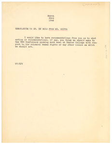 Memorandum from Walter White to W. E. B. Du Bois