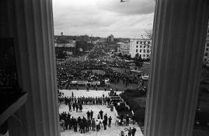 View from the second floor of the Capitol in Montgomery, Alabama, at the conclusion of the Selma to Montgomery March.