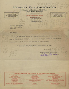 Letter: New York, New York to Douglass New Theatre, Macon, Georgia, 1925 Dec. 29