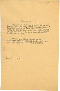 Memorandum from W. E. B. Du Bois to Augustus Granville Dill