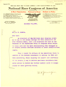 Letter from W. H. Jernagin to W. E. B. Du Bois