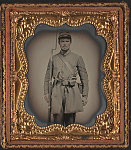 [Corporal C. Dorma Clarke of Co. F, 23rd Virginia Infantry Regiment in uniform with bayoneted musket and Bowie knife]