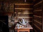 Cabin interior at Bennett Place, also known as Bennett Farm, a North Carolina Historic Site in Durham County