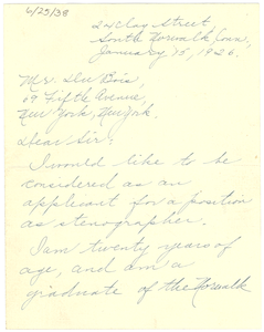 Letter from Daisy V. Wilson to W. E. B. Du Bois