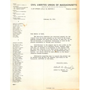 Letter, Civil Liberties Union of Massachusetts, February 10, 1964.