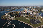 An October 2017 aerial view of Kittery, the southernmost city in Maine, across the Piscataqua River from Portsmouth, New Hampshire