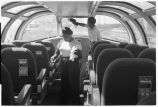 Workers cleaning Vista-Dome on Zephyr coach, 14th Street passenger yards, Chicago, May 1948