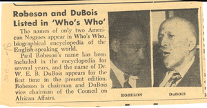 Robeson and Du Bois listed in 'Who's Who'