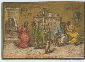 Calendar with illustration depicting the courting of twin African Americans