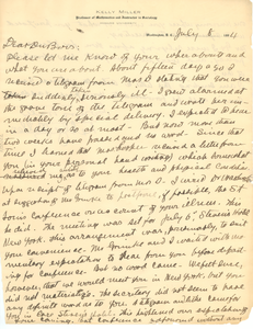 Letter from Kelly Miller to W. E. B. Du Bois