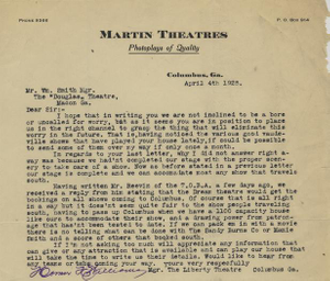 Letter: Columbus, Georgia to William M. Smith, Macon, Georgia, 1925 Apr. 4