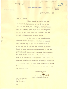 Letter from United States War Department to W. E. B. Du Bois