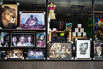 Martin Luther King, Jr., Rosa Parks, and Malcolm X in a portrait by an unidentified artist displayed at a gift shop, Broad St at Central Ave., Newark, New Jersey, 2015