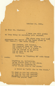 Letter from W. E. B. Du Bois to Upton Sinclair