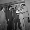 John Lewis, Julian Bond, and others outside the International Longshoreman's Association Hall in Mobile, Alabama, before an event commemorating the 111th anniversary of the Emancipation Proclamation.