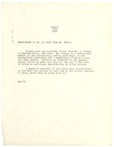 Memorandum from N.A.A.C.P. to W. E. B. Du Bois