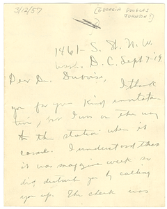 Letter from Georgia Douglas Johnson to W. E. B. Du Bois