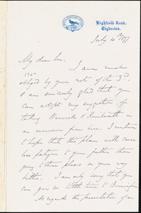 Letter from Robert F. Martineau, Edgbaston, [Birmingham, England], to Francis Jackson Garrison, 1877 July 4