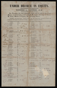 Broadside for an auction of enslaved persons at the Charleston courthouse